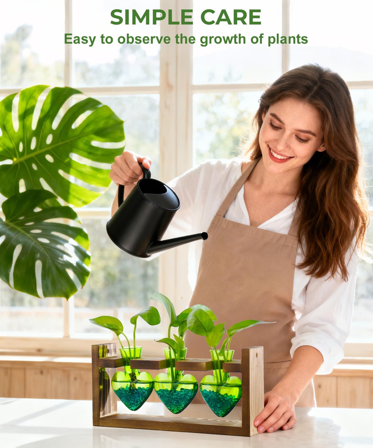 Nacome Plant Terrarium Propagation Stations: Mothers Day Gifts for Mom Plant Lovers Women Wife Daughter - 3 Bulb Glass Vase with Wooden Stand Tabletop for Hydroponics Home Garden Decor(Green)