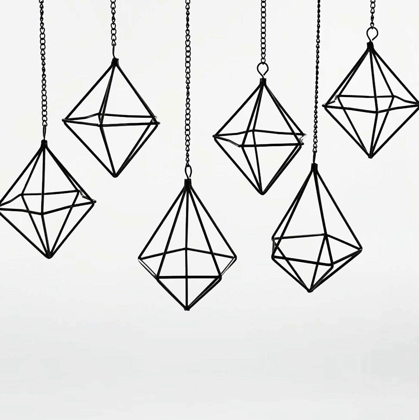PUDAPU 6 Pack Gold Diamond Hanging Air Plant Holders with Chains, Small Unique Metal Air Plants Live Holders for Tillandsia and Air Ferns, Indoor Hanging Planter Decor