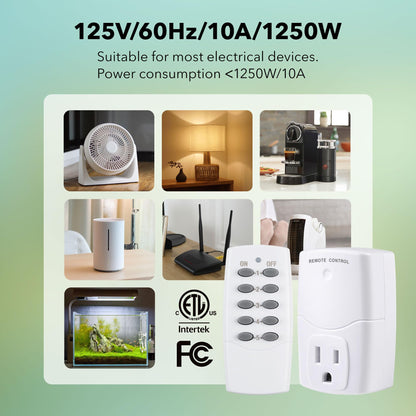 BN-LINK Mini Wireless Remote Control Outlet Switch Power Plug in for Household Appliances, Wireless Remote Light Switch, LED Light Bulbs, White (2 Remotes + 5 Outlets) 1250W/10A