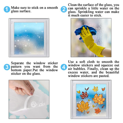 JarThenaAMCS 207Pcs Fall Halloween Christmas Winter Window Clings Maple Leaves Ghost Candy Snowman Double-Sided Glass Decal for Holiday Home School Party Decor,18 Sheets