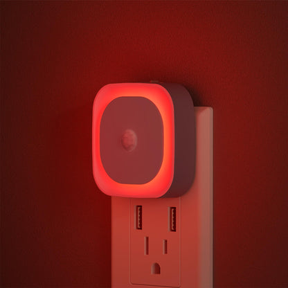 YUNLEX 2 Pack Plug in Red Night Light with Motion Sensor & Dusk to Dawn Sensor, Soft Glow, 0% Blue Light, Dimmable, Auto On/Off, 3 in 1 LED Lights for Bedroom, Kids, Bathroom, Hallway, as Father Gifts