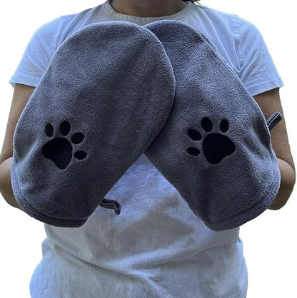 Penny & Niko Microfiber Pet Towel Mitts - Paw Cleaning and Drying Mitts/Gloves for Dogs and Cats (Gray, Large - 2 Pack)