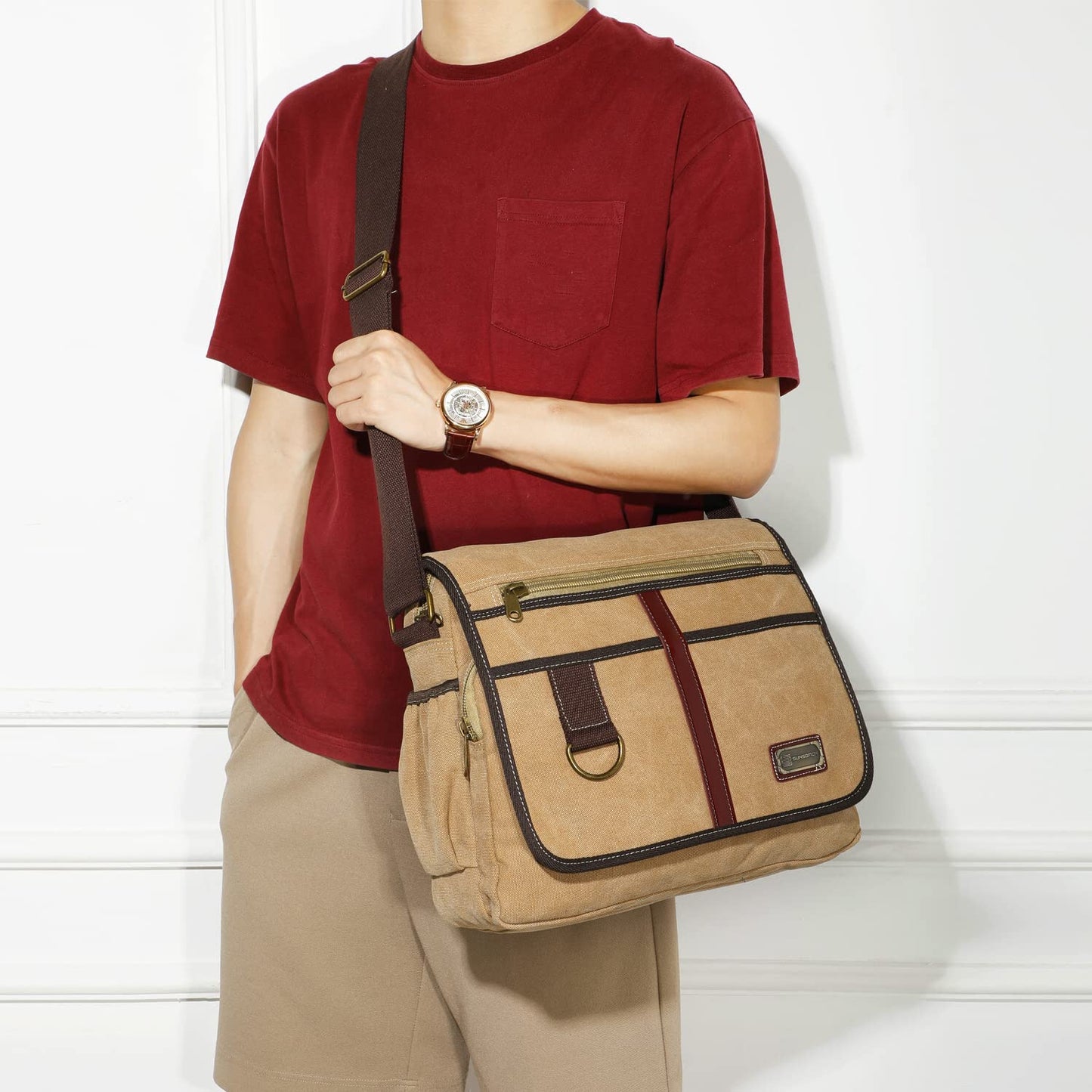 SUNSOMEN Canvas Messenger Bag Satchel Bag Crossbody Bag Shoulder Bag 14inch With Water Pocket (Purple)
