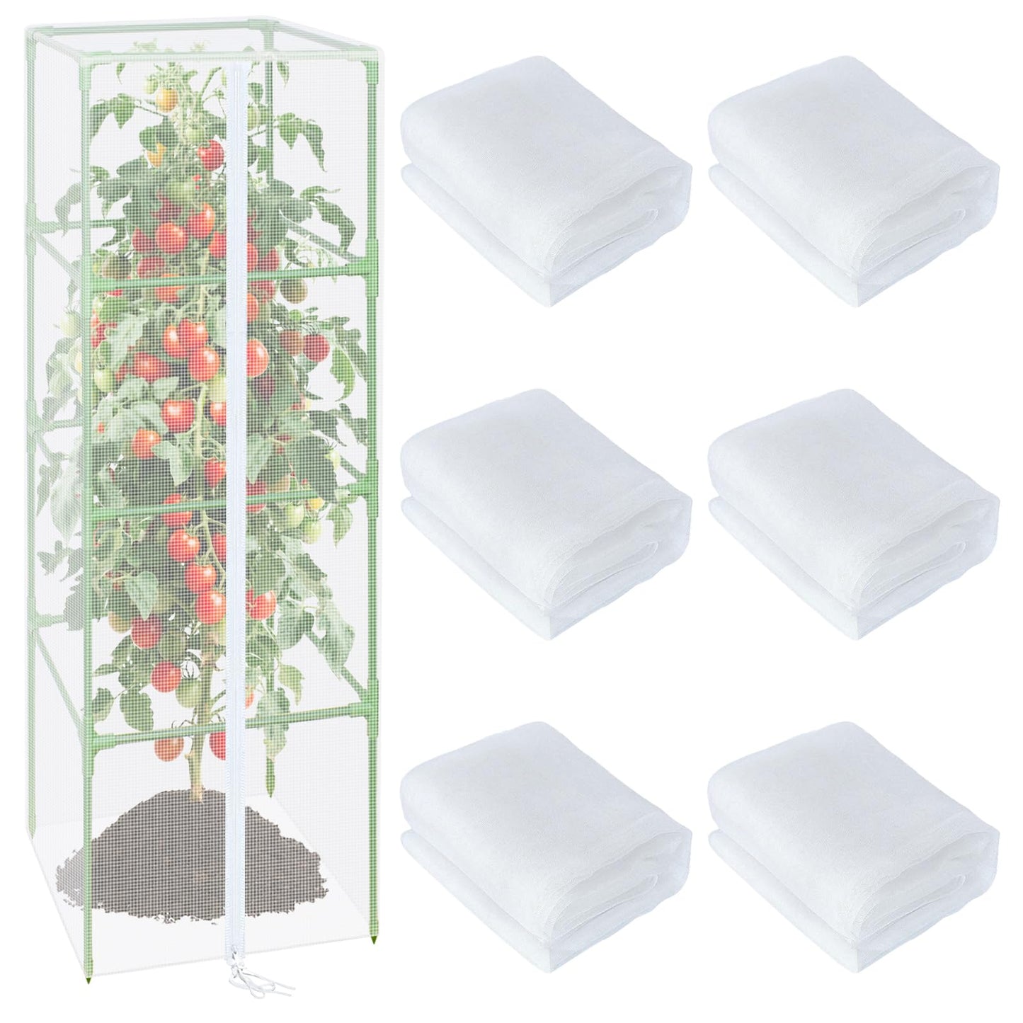 ZeeDix 57" x 16.1" Garden Bird Netting for Square Tomato Cage, 6 Pack Garden Mesh Barrier, Plant Covers Protect Tomatoes, Vegetables, Blueberry Bush from Birds & Pests