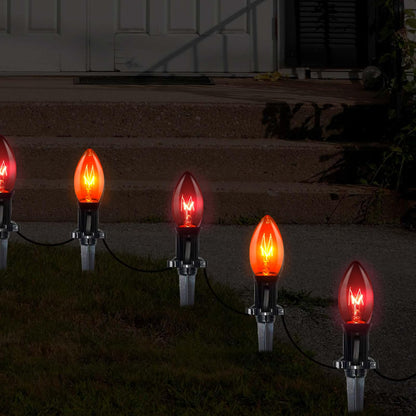 SUNSGNE C9 Orange and Black Halloween Pathway Lights Outdoor, Set of 10 Halloween Stake Lights, Connectable Pathway Markers Light for Walkway Party Driveway Lighting Decor
