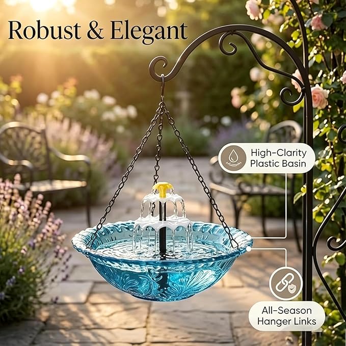 Solar Hanging Bird Bath Fountain, 2026 New 3 Layers Solar Powered Bird Bath Fountain, Outdoor Humming Birds Cascade Baths Fountains, Garden Patio Yard Backyard Lawn Decor (Blue)