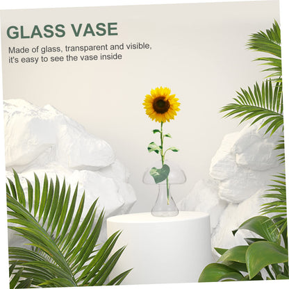 Cabilock Creative Transparent Glass Mushroom Vase for Hydroponics Plant Container Flat Mouth Design Office Living Room Decor Cute Plant Pot for Desktop Terrarium