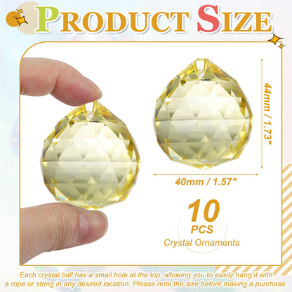 YELARXI Crystal Ball Prisms, Sun Catcher Hanging Prism Sun Catcher Pendant 44mm / 1.73Inch & 10 Pack & Light Yellow-Fitting for (Outdoor/Indoor/Windows/DIY Decor/Feng Shui/Chandelier)