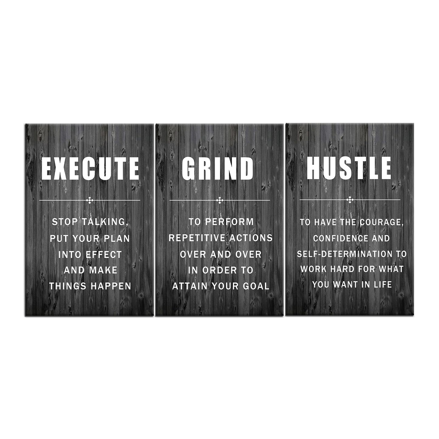 Inspirational Wall Art Execute Grind Hustle Motivational Poster 3 Pieces Canvas Prints Artwork for Living Room Modern Home Decor Painting Pictures Stretched and Framed Ready to Hang [72''Wx 36''H]