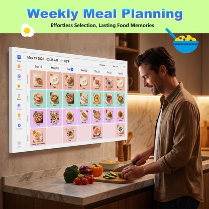 27" Digital Calendar Picture-Frame for-Wall-Planner – Touchscreen Electronic Calendar for Family Meal Schedules, No Subscription, Sync Online Cal, Chore Charts, Star Reward, Wall Mounted, Gift for Dad