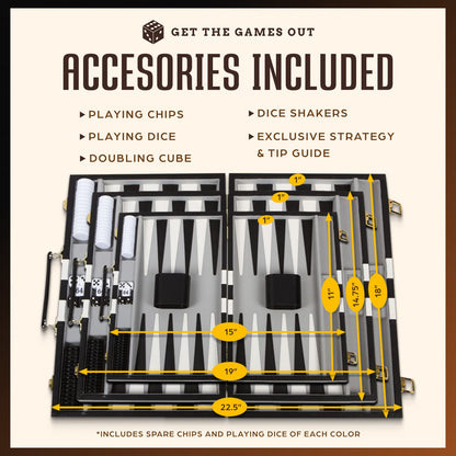 Get The Games Out Backgammon Set, Classic Board Game Case, 2 Players, Includes Strategy & Tip Guide, Perfect for Parties and Family Game Nights - Small, Black