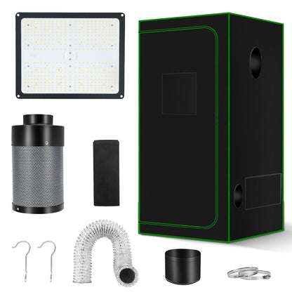 MELONFARM Grow Tent Complete System 2x2, Schedule Full Spectrum 100W LED Grow Light & Grow Tent Kit 24"x24"x48", 4" Adjustable Ventilation Kit, Noise-reducing Rubber Duct Connector