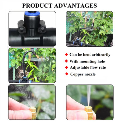 100FT Drip Irrigation Kit, Automatic Garden Watering System with Tool-Free Quick Connectors, 360° Bending Drippers & Copper Misting Nozzles for Greenhouse, Patio, Lawn & Vegetable Garden. (30M)