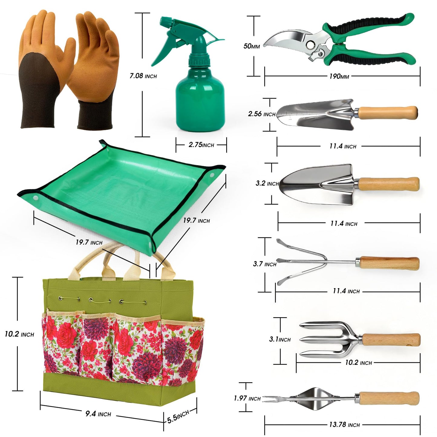 SLARMOR Garden Tool Set, 10 PCS Gardening Essentials, Stainless Steel Garden Hand Tools with Tote Bag, Well-Designed Gardening Supplies Kit Gifts for Women Men Gardeners