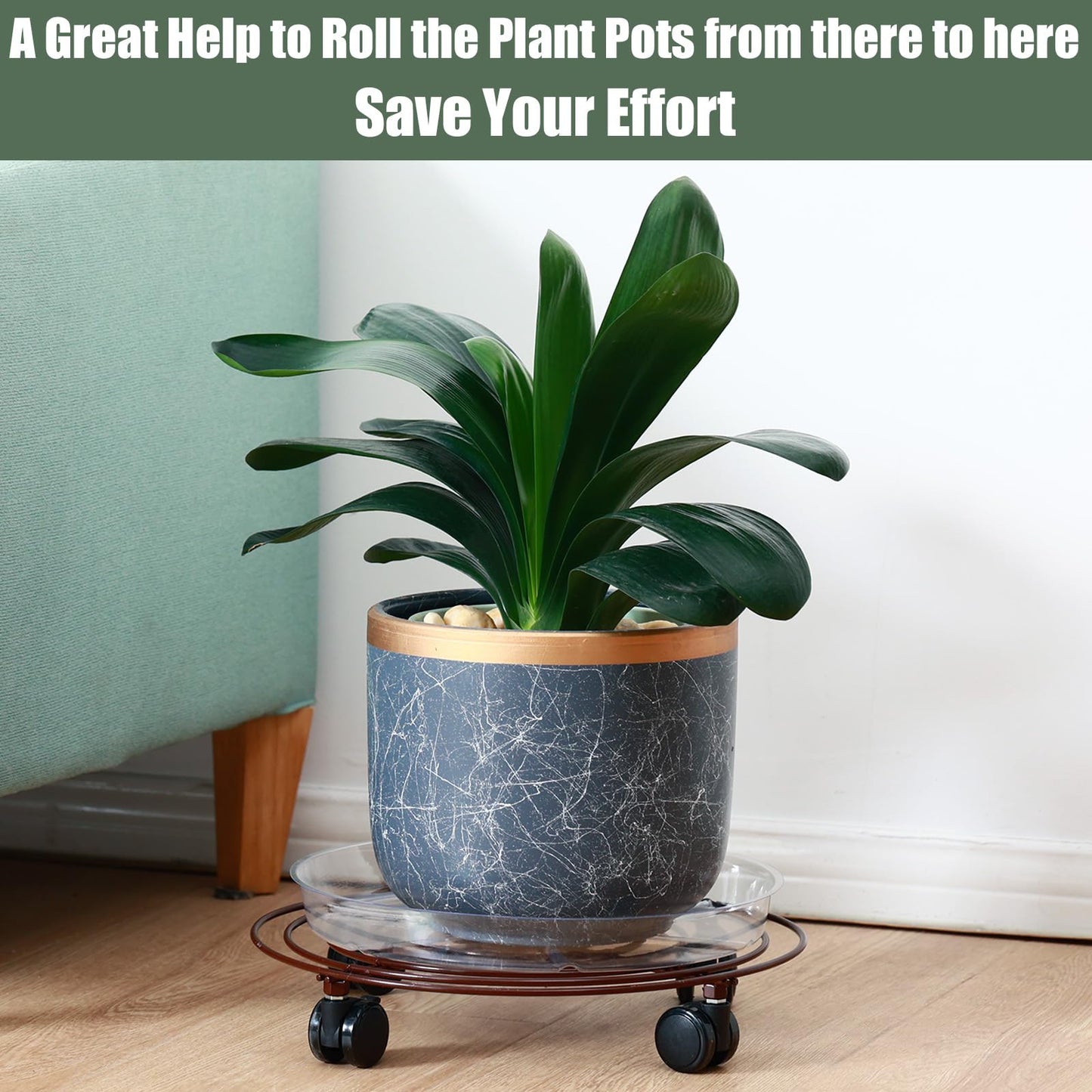 6 Packs 13 Inches Large Metal Plant Caddy with Wheels Rolling Plant Stands Heavy-duty Wrought Iron Plant Roller Base Pot Movers Plant Saucer on Wheels Indoor Outdoor Plant Dolly with Casters Planter Tray