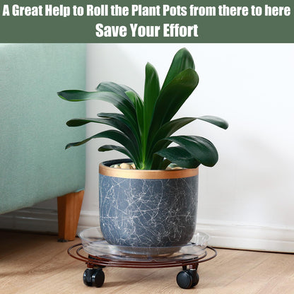 6 Packs 13 Inches Large Metal Plant Caddy with Wheels Rolling Plant Stands Heavy-duty Wrought Iron Plant Roller Base Pot Movers Plant Saucer on Wheels Indoor Outdoor Plant Dolly with Casters Planter Tray