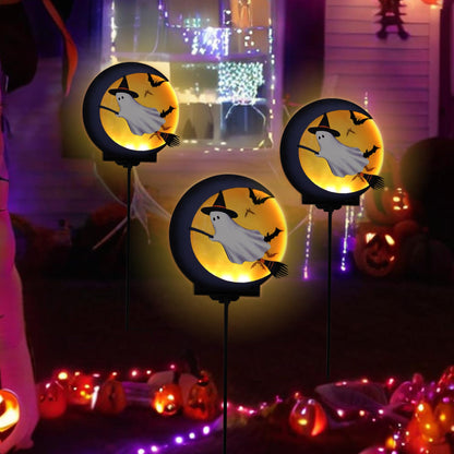 Halloween Ghost Solar Light Stakes Decorations Outdoor, Halloween Lights Ornaments Holiday Decorations Party, Ghost Moom Silhouette Outdoor Halloweens Decor