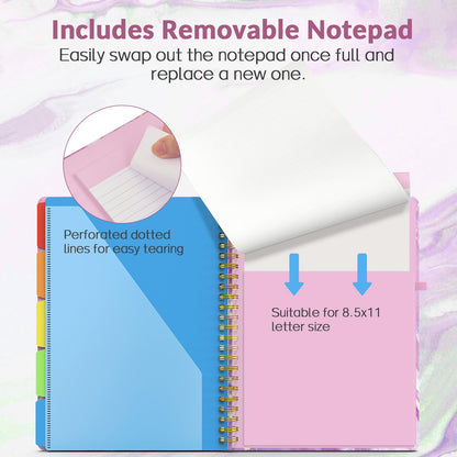 Sooez Clipboard Folio with Refillable Notepad, Folder with 10 Storage Pockets for Letter Size, Spiral Clipboard Notebook, Cute Portfolio for School, Office & Nursing