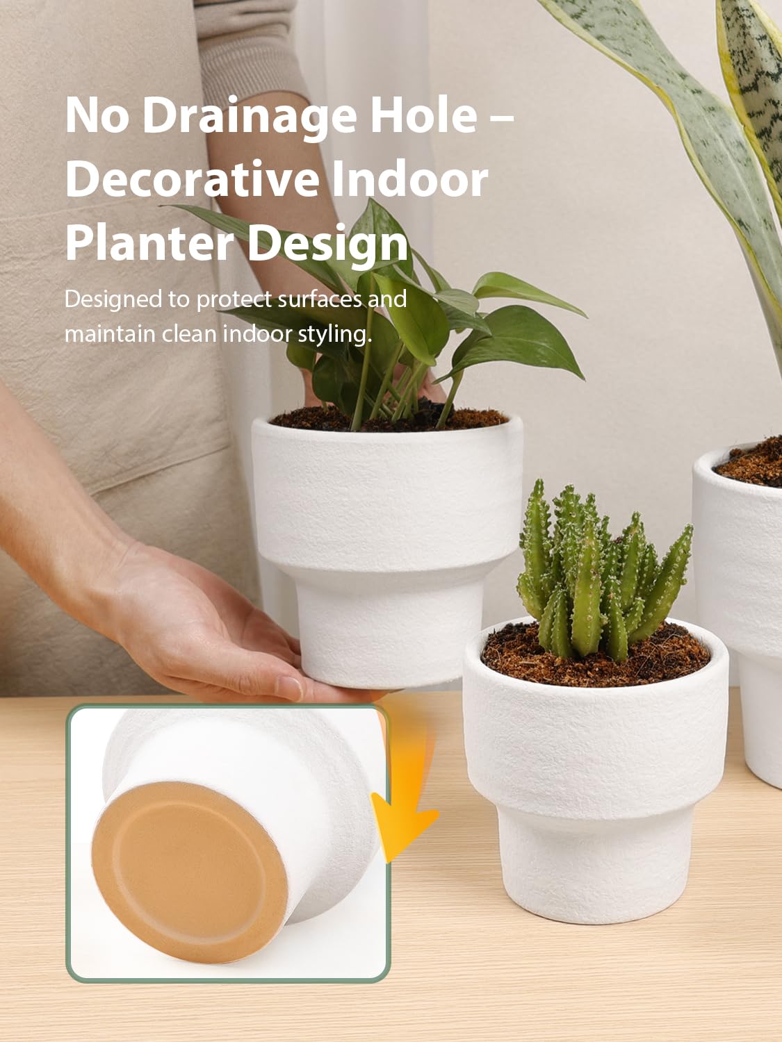 INGOFIN Ceramic Planter Pot Set of 3, 4/5/6 Inch Indoor Decorative Cachepot for Pothos & Succulents, No Drainage Hole, Modern Tabletop Desk Display Plant Pot for Home Decor, Sandblasted White
