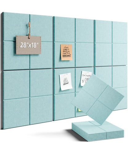 Felt Bulletin Board Tiles -28"x18" Cork Board Alternative for Office Decor, Push Pin Board Wall Organizer 6-Pack - Seafoam Blue