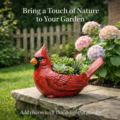 Smilamo Cardinal Bird Succulent Planter, Red Resin Decorative Flower Pot, Bird Flower Pot & Outdoor Planter Pot, Resin Cardinal Flower Pot for Desk & Garden Decor, Unique Gift Idea (Red)