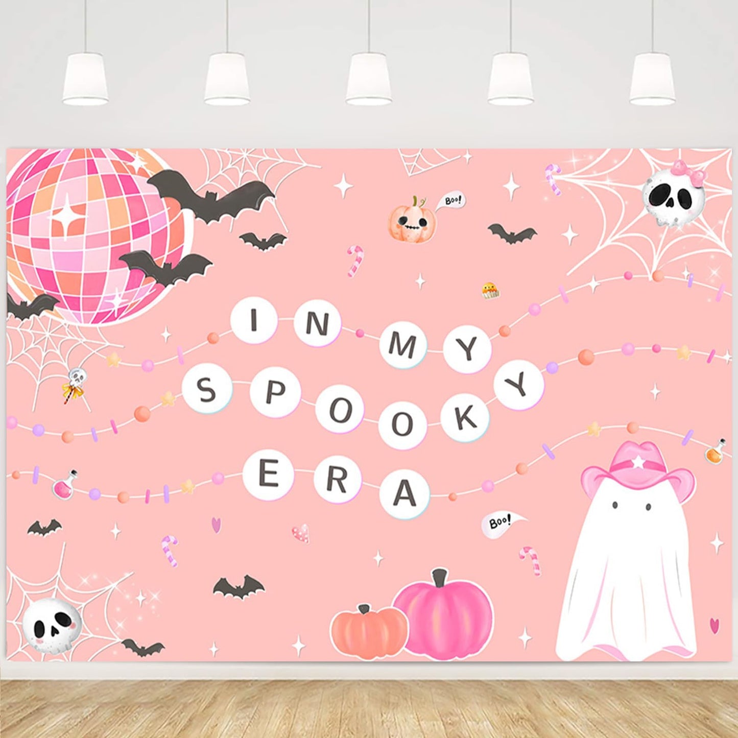 MEHOFOND 7x5ft Halloween in My Spooky Era Backdrop Pink Ghost Groovy Hippie Birthday Party Glitter Disco Bachelorette Decorations Photography Background Banner Photo Booth Props