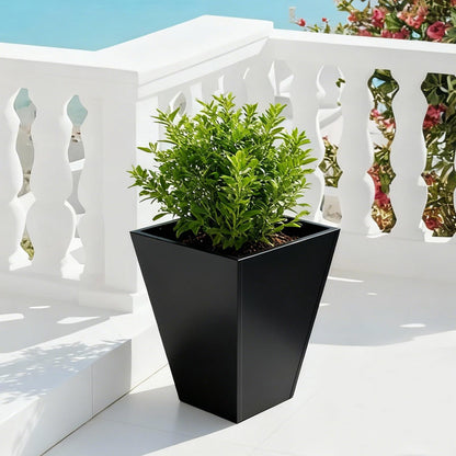 DYNAMI Black Tall Planter for Outdoor Plants,16in W Modern Large Planter Pot with Drainage Hole,Metal Square Flower Pot,for Porch,Garden, Patio, Yard (Black, 16 * 16 * 18in)