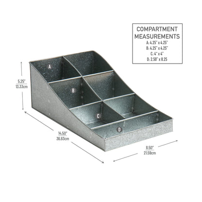 Mind Reader Cup and Condiment Station, Countertop Organizer, Coffee Bar, Galvanized Metal, 8.5"L x 14.5"W x 5.25"H, Silver