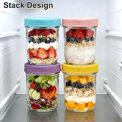 4-Pack 16oz Overnight Oats Containers with Lids, Chia Seed Pudding Jars Yogurt Containers with Lids, Wide Mouth Glass Mason Jars with Airtight Lids, Glass Meal Prep Food Storage Containers