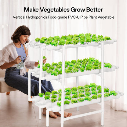 VIVOSUN Hydroponics Growing System 108 Plant Sites, 3 Layers 12 Food-Grade PVC-U Pipes Gardening System Grow Kit with Water Pump Timer, Nest Basket and Sponge for Leafy Vegetables
