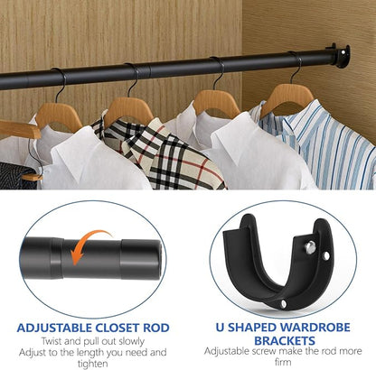 SUTINE Closet Rods for Hanging Clothes, 17 to 83 Inch Closet Rod, Heavy Duty Adjustable Clothes Hanging Bar Rod Matte Black Closet Poles for Wardrobes, Closet, Bathroom, Windows,1.3 Inch Diameter