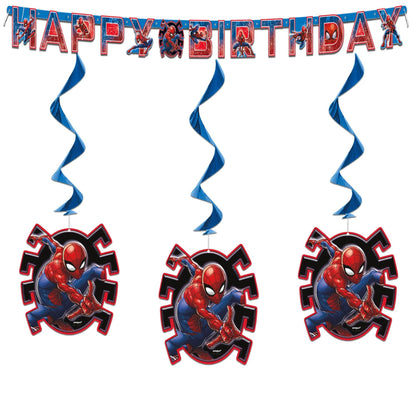 Unique Spider-Man Party Decorations | Swirl Decor Set | Officially Licensed | Jointed Banner and Hanging Swirls | Birthday Decor For Kids, Photo Backdrops, Party Rooms
