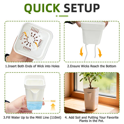 2.5" Small Self Watering Pots for Indoor Plants, 16 Pack Mini White Plastic Planters with Drainage Holes, Semi Hydroponic, Propagation, Cuttings, Seedlings, African Violets, 16 Plant Labels and Wicks
