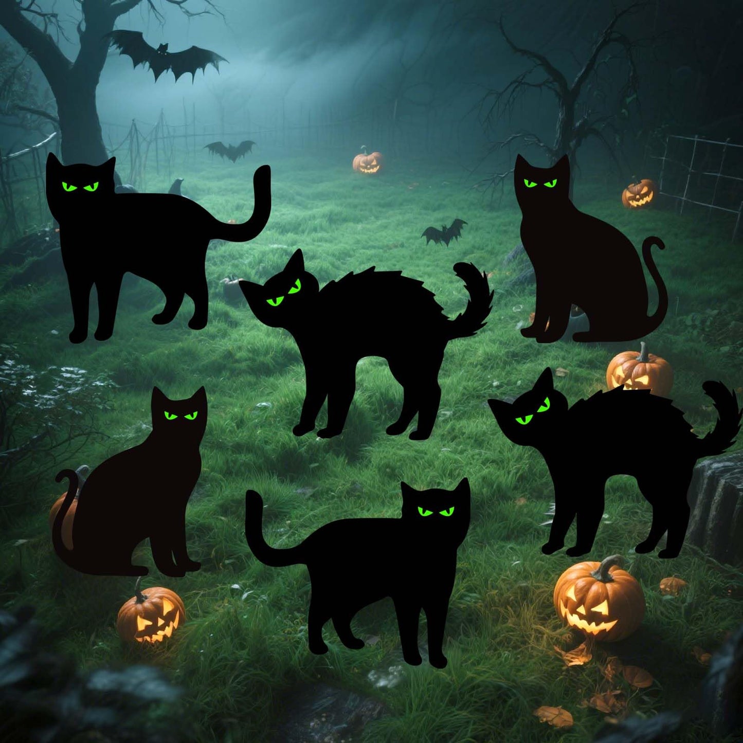 Halloween Decorations Outdoor 6 PCS Black Cat Yard Signs with Stakes Scary Silhouette with Glow in Eyes Waterproof for Yard Lawn Garden Indoor Home Halloween Decor