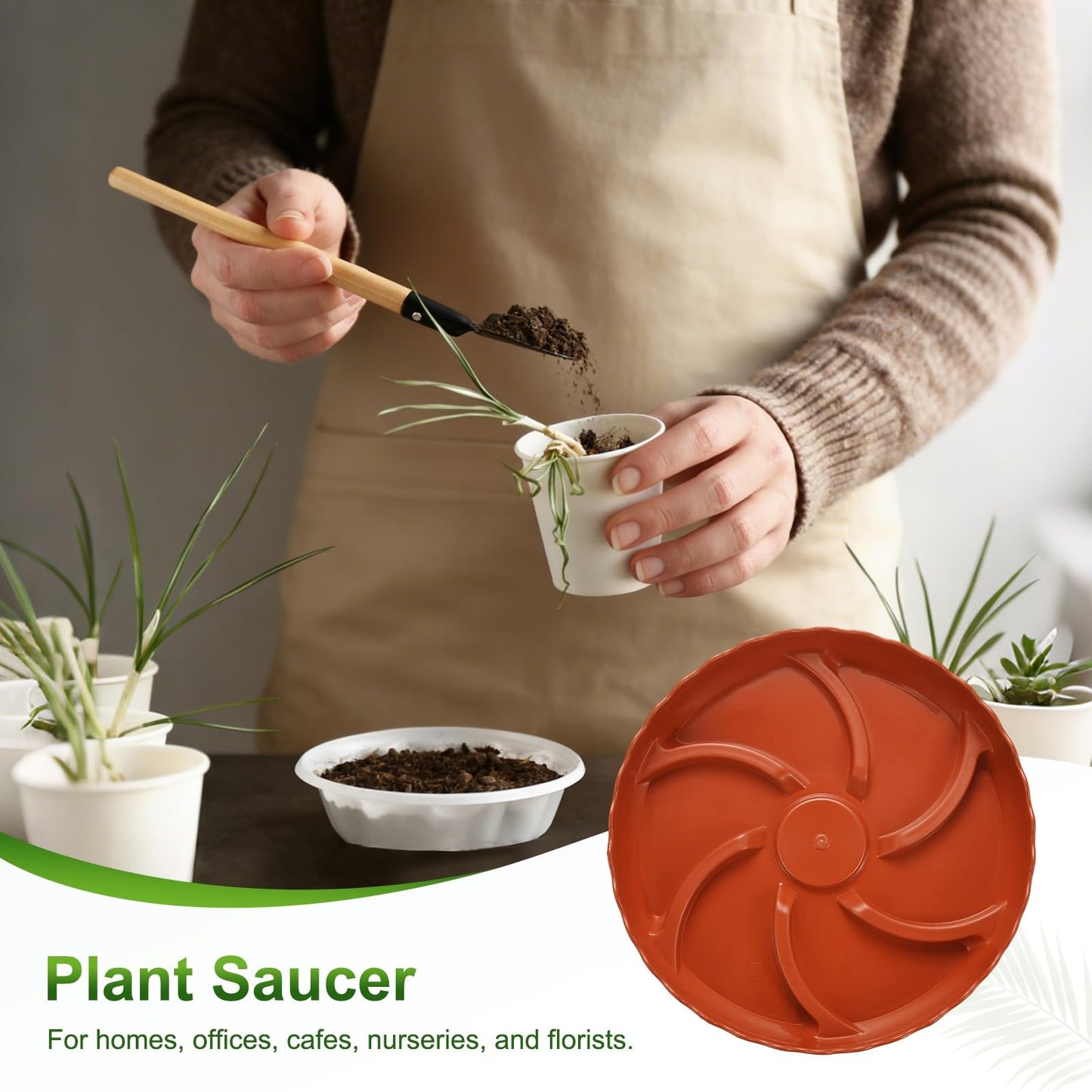 M METERXITY 4-Pack Plant Saucer, 8.3 Inch/21 cm Plastic Plant Trays Thicker for Pots/Indoor/Outdoor/Water Drainage and Protection, Flowerpot Drip Tray [Red]