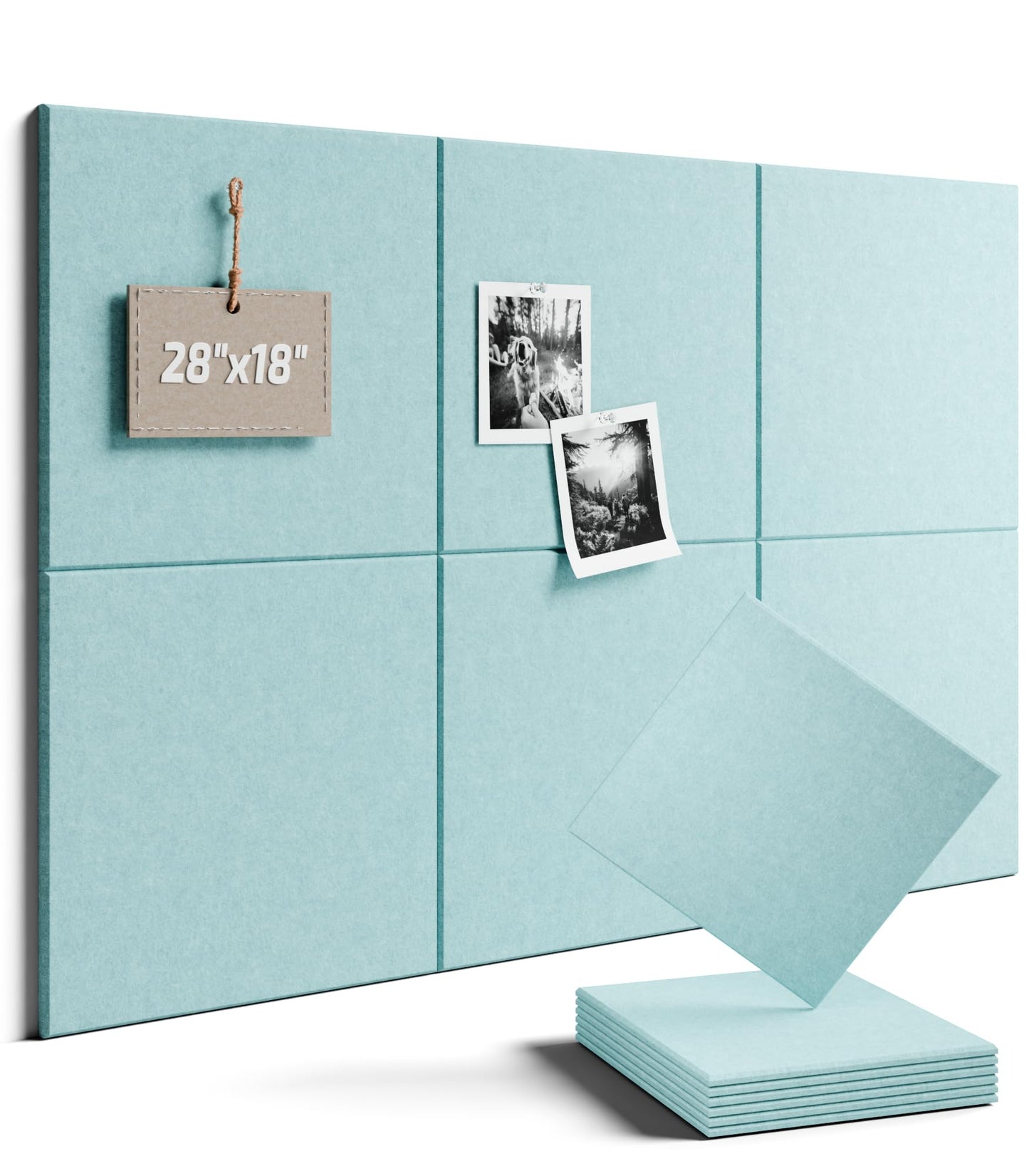 Felt Bulletin Board Tiles -28"x18" Cork Board Alternative for Office Decor, Push Pin Board Wall Organizer 6-Pack -Seafoam Blue
