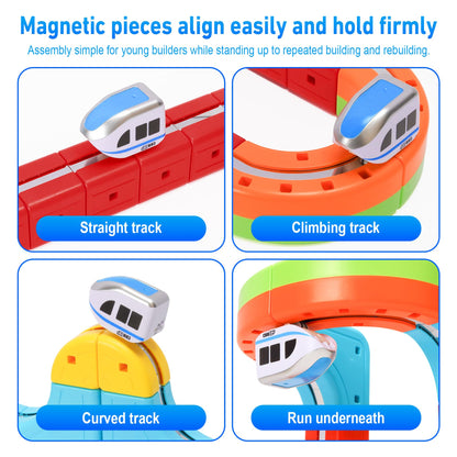 Hestiasko Magnetic Train Set for Kids, 3D Electric Train Set, STEM Educational Building Toy, DIY Learning Track with Vertical Climb & Upside Down Action, Gift for Toddlers Boys Girls Ages 3 4 5 6+