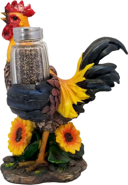 DWK 8-inch Spice to Crow About Country Rooster Salt and Pepper Shaker Figurine Display Holder Kitchen and Dining 3-Piece Set