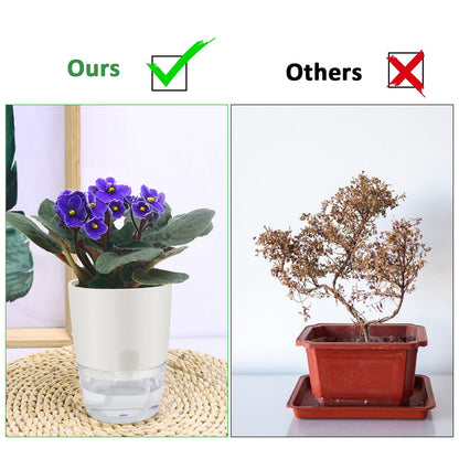 ShineMe Self Watering Pots, 5 Pack Self Watering Planters for Indoor Plants, 4.1 inch Plastic Plant and Flower Pots for African Violets, Herbs, Aloe, Peace Lily with Absorbent Cotton Rope