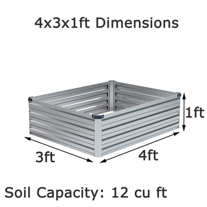 Foxlang 4x3x1ft(2 Pack) Galvanized Raised Garden Bed,Outdoor Planter Box Metal Patio Kit Planting Bed for Vegetables Flowers Herb,Silver