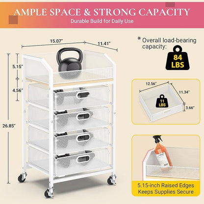 Goovilla Rolling Makeup Organizer Cart with Drawers, 5 Tier Metal Floor Skincare Vanity Organizers with Lockable Wheels, Make Up Storage Cart for Cosmetics Display, Nail Polish, Perfume, White