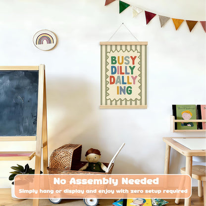 STHTTSW Playroom Wall Decor, Positive Quote Busy Dilly Dallying Art, Boho Classroom Decor, Apartment Nursery Wall Art for Toddler Boys Girls, Kids Room Baby Room Essentials, 12x16 Inches