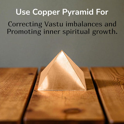Pure Copper Vastu Pyramid, 3 Inch Hollow Energy Booster, Traditional Indian Style Tabletop Sculpture for Home and Office Decor | Energy for Vibrations at Home, Office | Health & Wealth Benefits