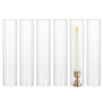 NUPTIO Hurricane Candle Holder Fluted: 2.5 x 12 inches Ribbed Glass Shade for Candlestick - Bulk Decorative Bottomless Cylinder Taper Candle Cover for Outdoor Table Centerpiece