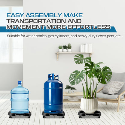 SiliFine 2 Pack 5 Gallon Water Bottle Jug Caddy with 4 Rolling Swivel Casters Wheels 5 Gallon Bucket Dolly for Heavy Duty Garden Flower Pot Movers, Plant Stroller, 11" Inside Diameter (Black)