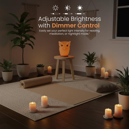 Himalayan Salt Lamp Owl Shape – 7 Inch High, 4.4 lbs, Hand-Crafted Natural Pink Rock Salt Lamp with Wooden Base & Dimmer Cable