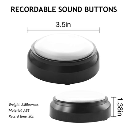 Recordable Button, Sound Button Record Talking Button Answer Buzzers Funny Buttons Record Your Own Words with 30s Voice Recording Time Also Used for Dog Training - White and Black (Battery Included)