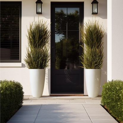 LA Jolie Muse Tall White Planters Set of 2,20 Inch Indoor/Outdoor Round Planters with Shelf Inset,Modern Large Planters with Drainage Holes for Front Door,Balcony and Patio Deck