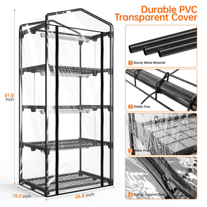 Bstrip Indoor Greenhouse with Grow Light, Mini Green House with 4 Pack 20W Full Spectrum Plant Lights with Timer, Plant Shelf with Tent for Indoor Plant, Seed Starting, Seed Tray, 27.2"x19.9"x61.8"