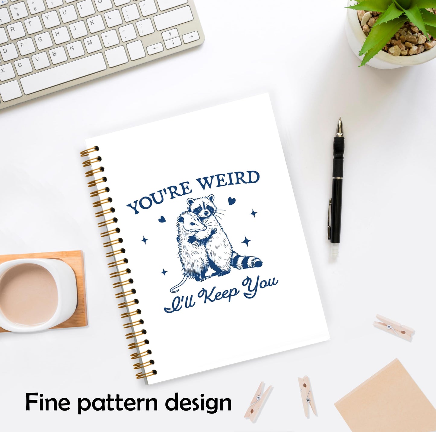XUNLURY Funny Racoon Opossum Meme Notebook, Possum Journal, Opossum Gifts for Women, You're Weird I'll Keep You Spiral Notebooks 5.5x8.3 Inch